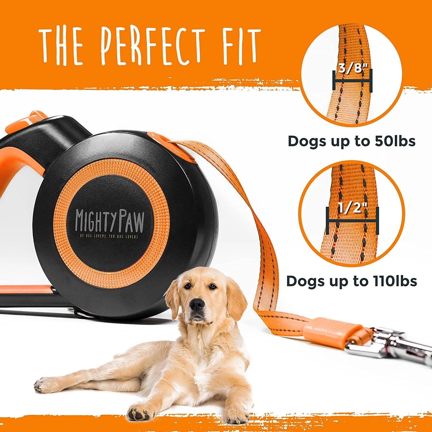 Retractable Dog Leash with 1 Touch Lock, Extra Durable Nylon Leash, No Slip Grip, Reflective Stitching, Ideal Dog Leashes for Everyday Use