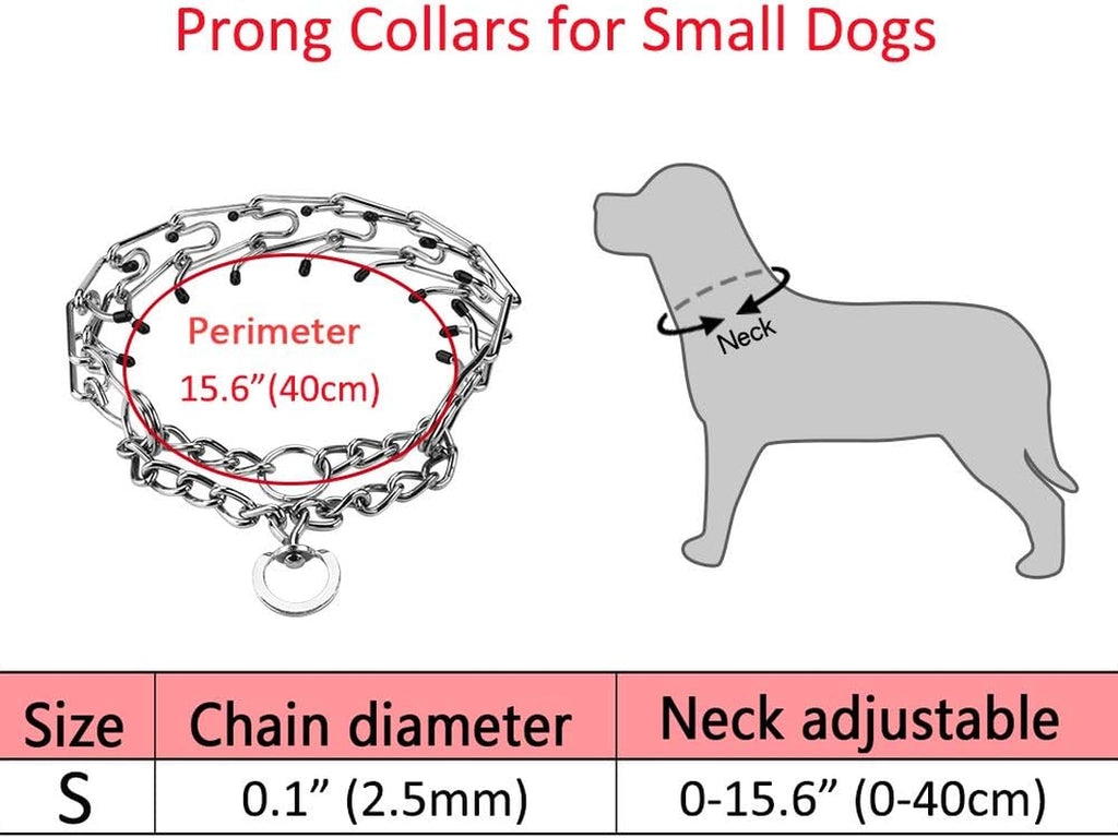 Prong Collars for Dogs, No Pull Dog Collar, Dog Training Collar for Small Dogs, Stainless Steel Adjustable with Comfort Rubber Tips (Small, 2.5Mm, 15.6-Inch)