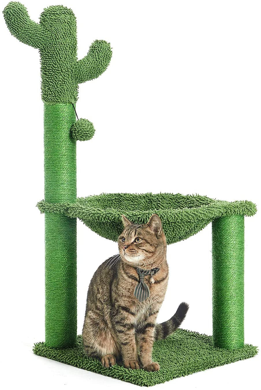 Catinsider 35 Inches Cactus Cat Tree with Hammock and Full Wrapped Sisal Scratching Post for Cats Green Large