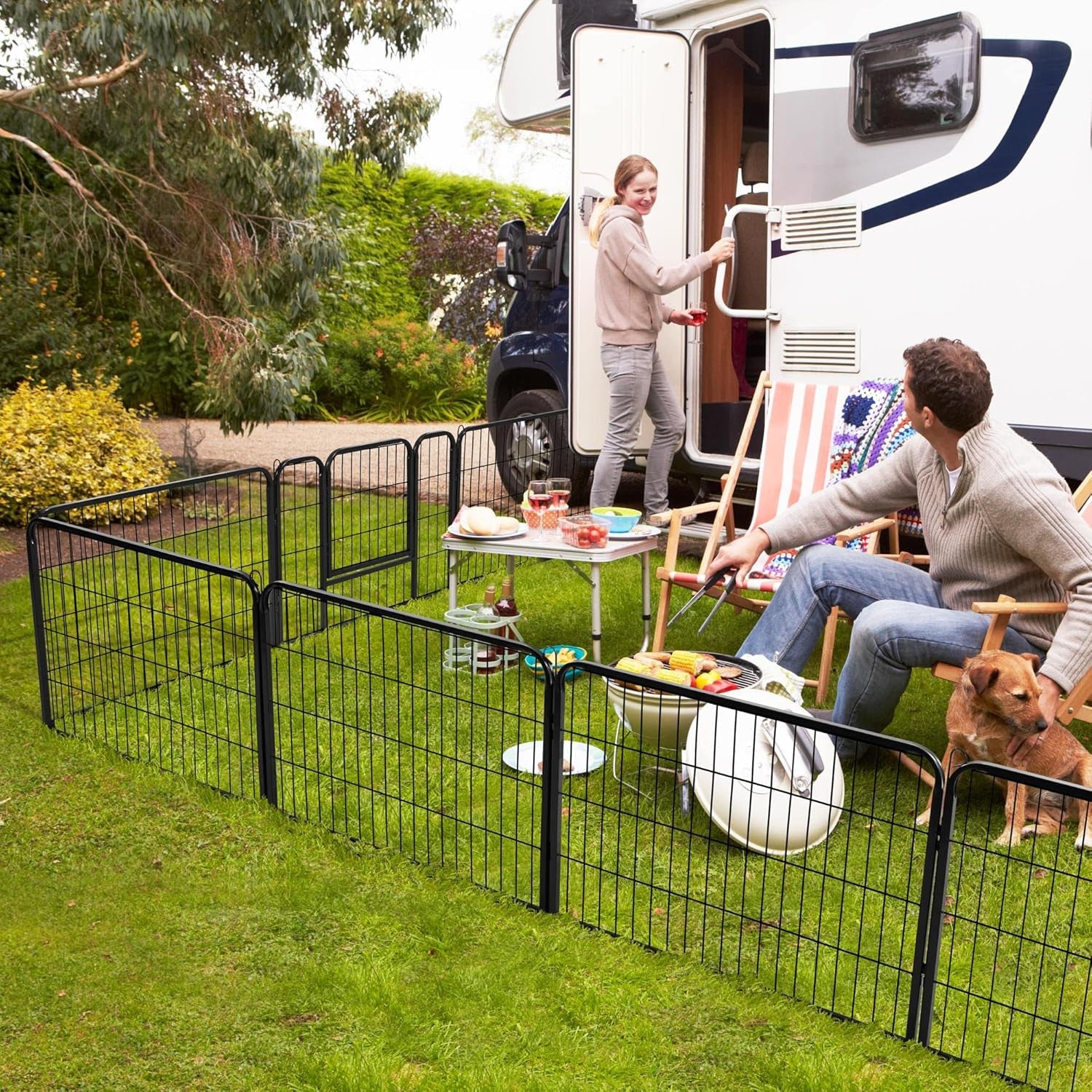 Wide Panel Dog Playpen, 8 Panels 24 Inch High Pet Pen with Gate, Portable Indoor Outdoor Fence for Small/Medium Breed Dogs
