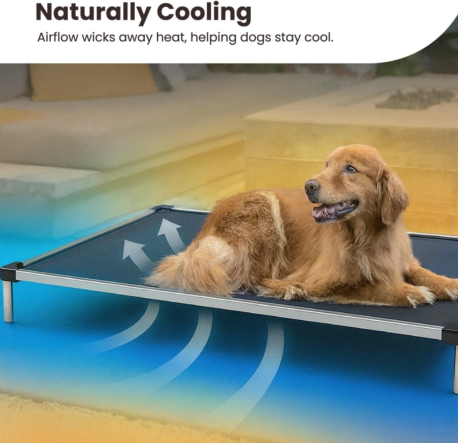 K9 Ballistics Chew Proof Elevated Outdoor Cooling Cot Bed for Large Dogs - Virtually Indestructible, Preassembled, Withstands Aggressive Chewers - L, Black Mesh