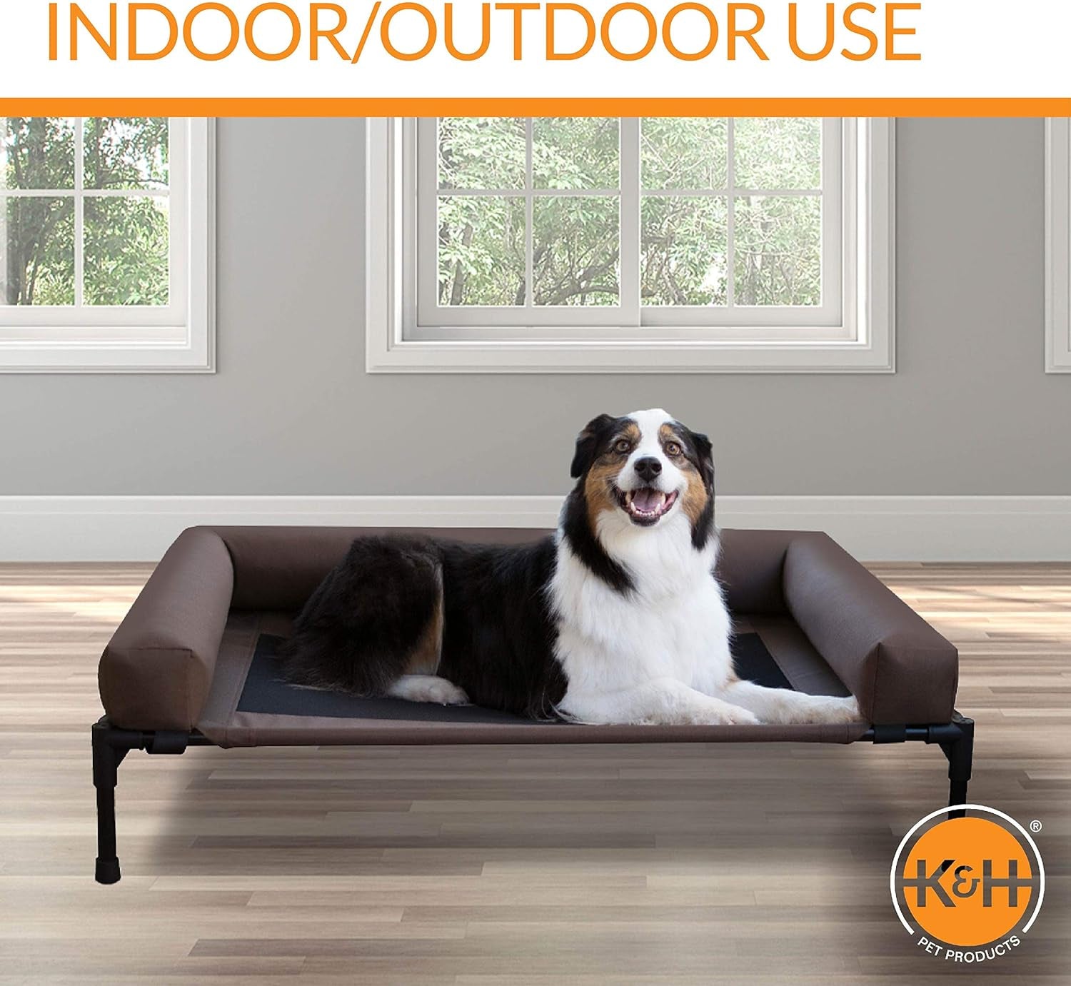 K&H Pet Products Original Bolster Pet Cot Outdoor Elevated Dog Bed with Removable Bolsters - Chocolate/Black Mesh, Large 30 X 42 X 7 Inches