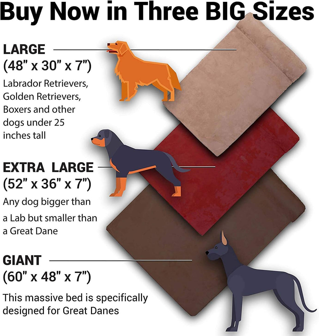 Barker Beds XL Orthopedic Dog Bed - 7" Pillow Top with Headrest - 75-120 Lbs - Memory Foam for Joint Pain & Arthritis - Vet Recommended, Washable Cover - Made in USA - 52"X36"X7" - Charcoal