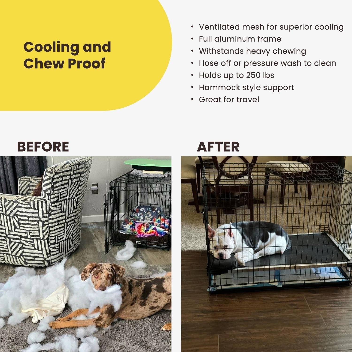 K9 Ballistics Chew Proof Elevated Outdoor Cooling Cot Bed for Large Dogs - Virtually Indestructible, Preassembled, Withstands Aggressive Chewers - L, Black Mesh