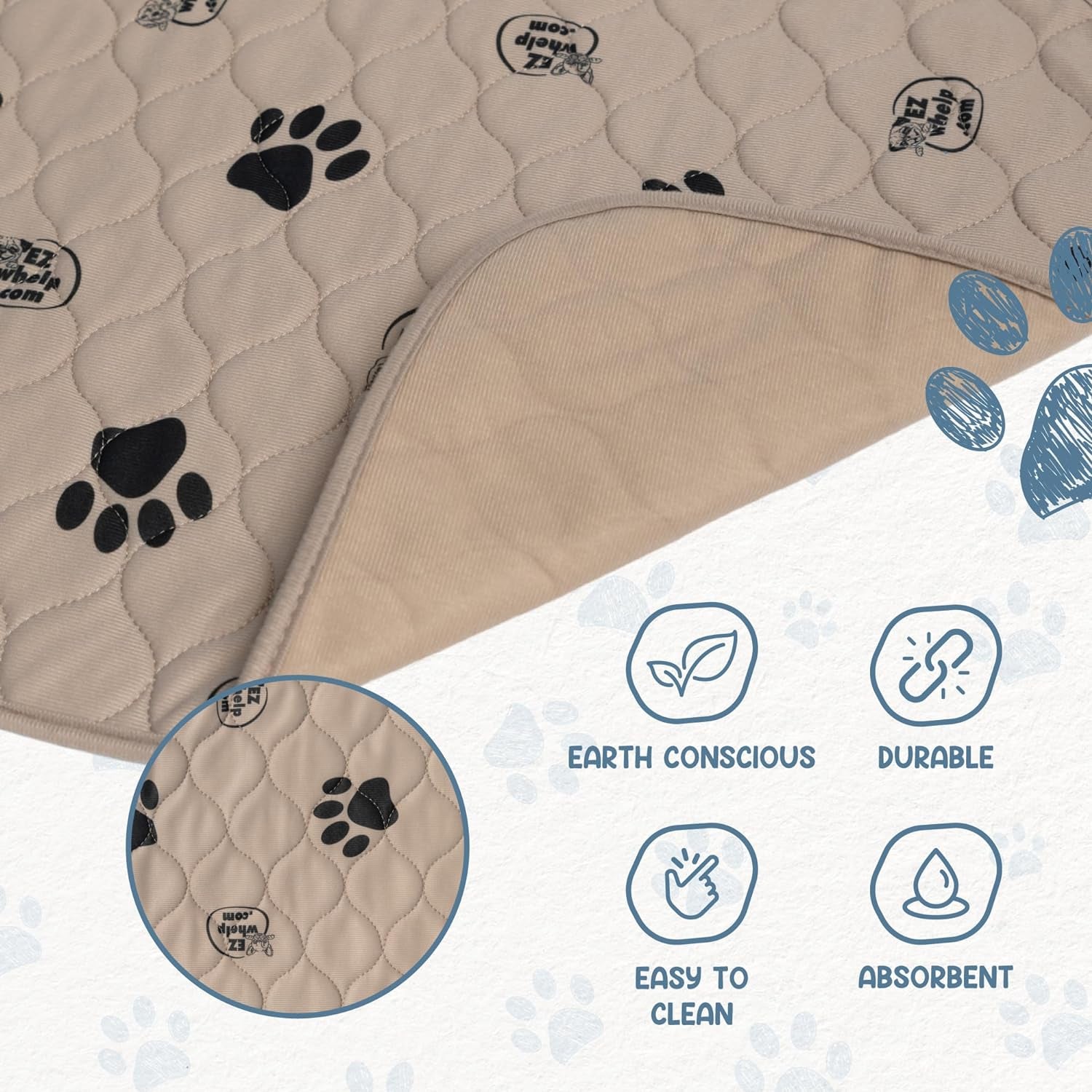 Ezwhelp Reusable Dog Pee Pads, Washable Waterproof Mats for Potty Training or Whelping Pads, Puppy Pad with Rounded Corners, 24X36 Inch, 2 Pack