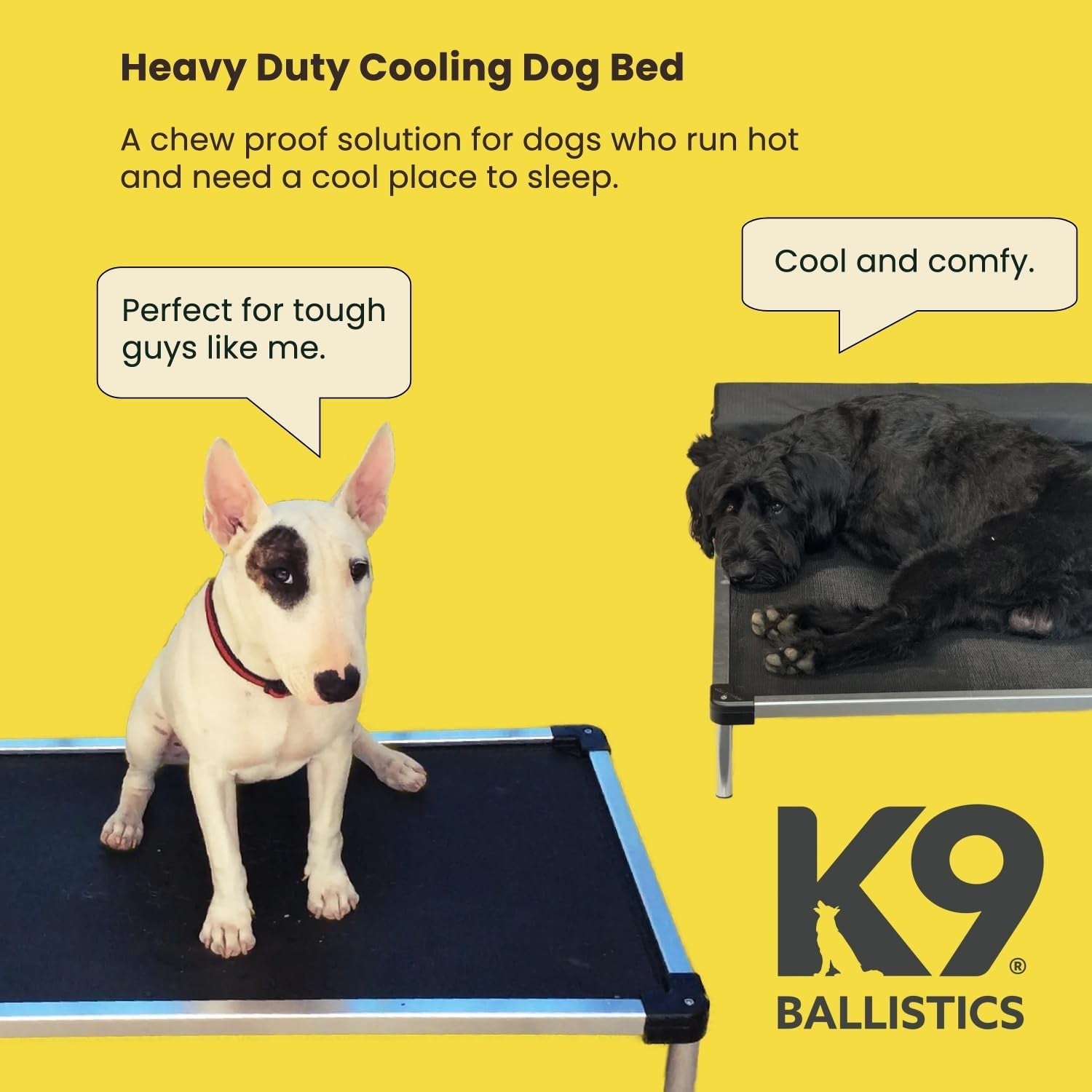 K9 Ballistics Chew Proof Elevated Outdoor Cooling Cot Bed for Large Dogs - Virtually Indestructible, Preassembled, Withstands Aggressive Chewers - L, Black Mesh