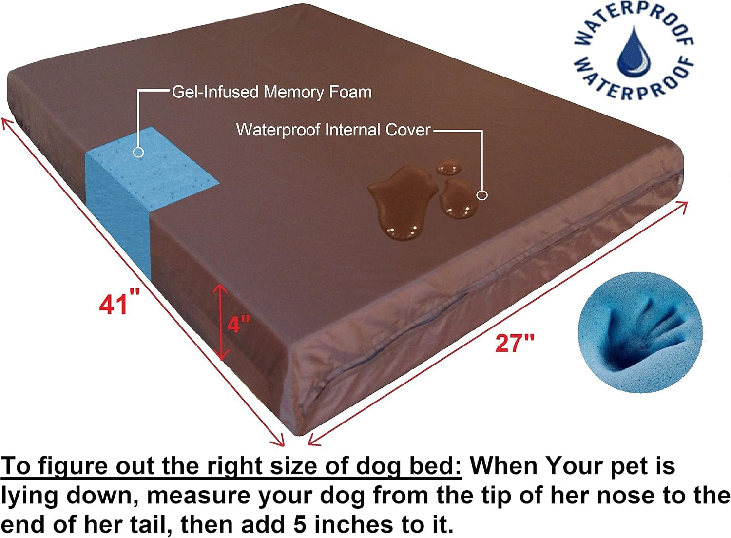 Dogbed4Less Orthopedic Dog Bed with Memory Foam for Medium Large Pet, Waterproof Liner, Washable Microsuede Gray Cover, 41X27X4 Inch (Fit 42X28 Crate)